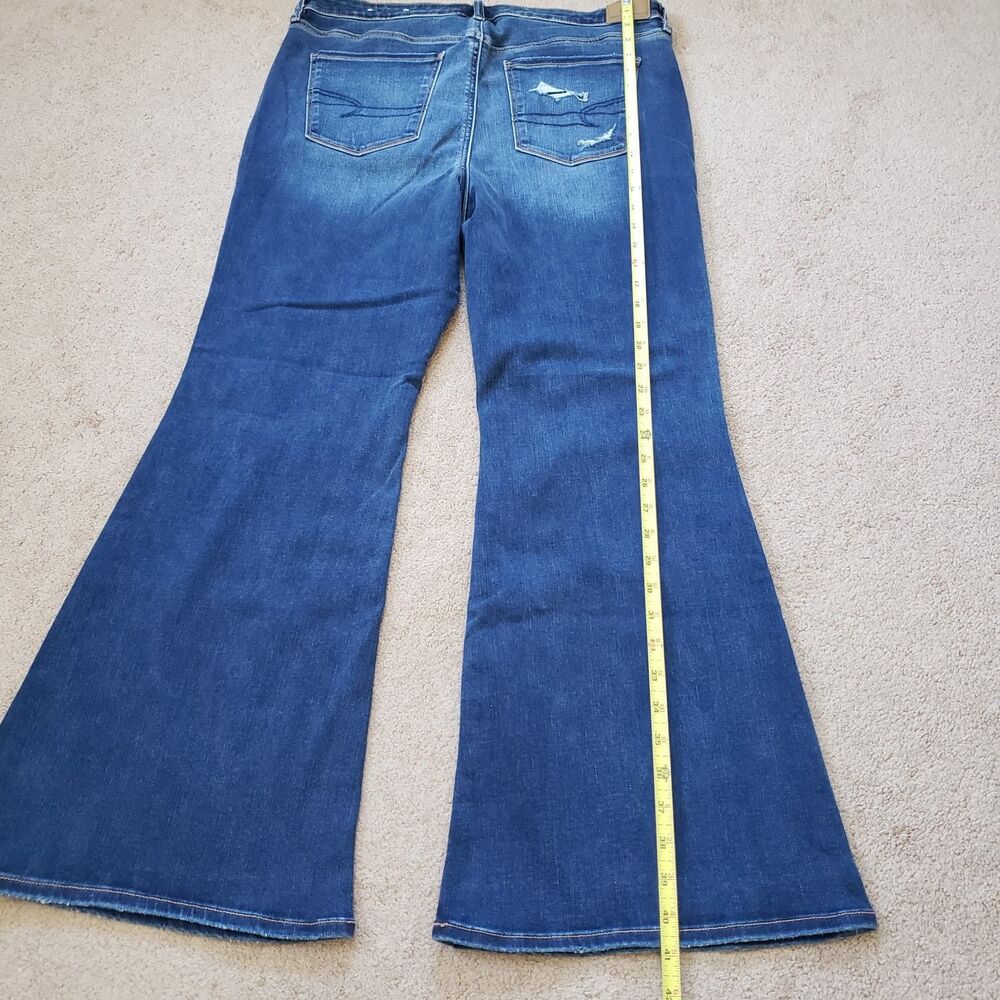 American Eagle Super Stretch High Rise Flare Jeans Ripped Distressed S 16 Short - Picture 10 of 11
